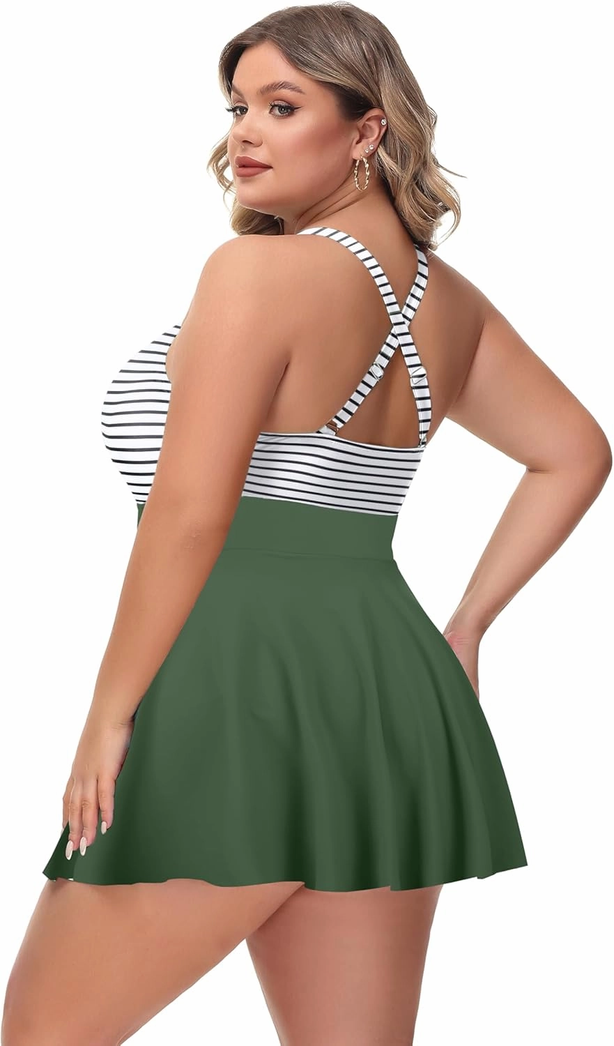 NIeyook Womens Plus Size One Piece Swimsuit with Skirt V Neck Cutout Flowy Swim Dress Tummy Control Bathing Suit