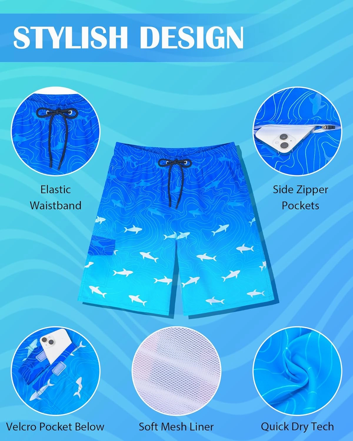 OlyPegic Mens Swim Trunks 9 Inch Quick Dry Board Shorts Mens Bathing Suit Beach Swimwear Mesh Lining with Zipper Pock