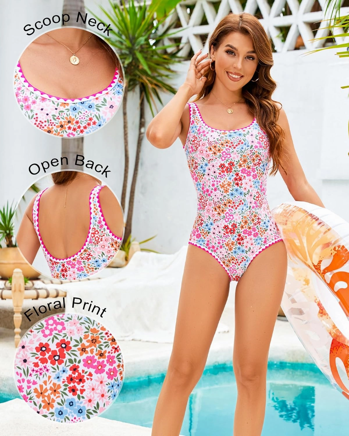 One Piece Swimsuit for Women Tummy Control Bathing Suit Full Coverage Modest Swim Suits Floral Teen Swimwear