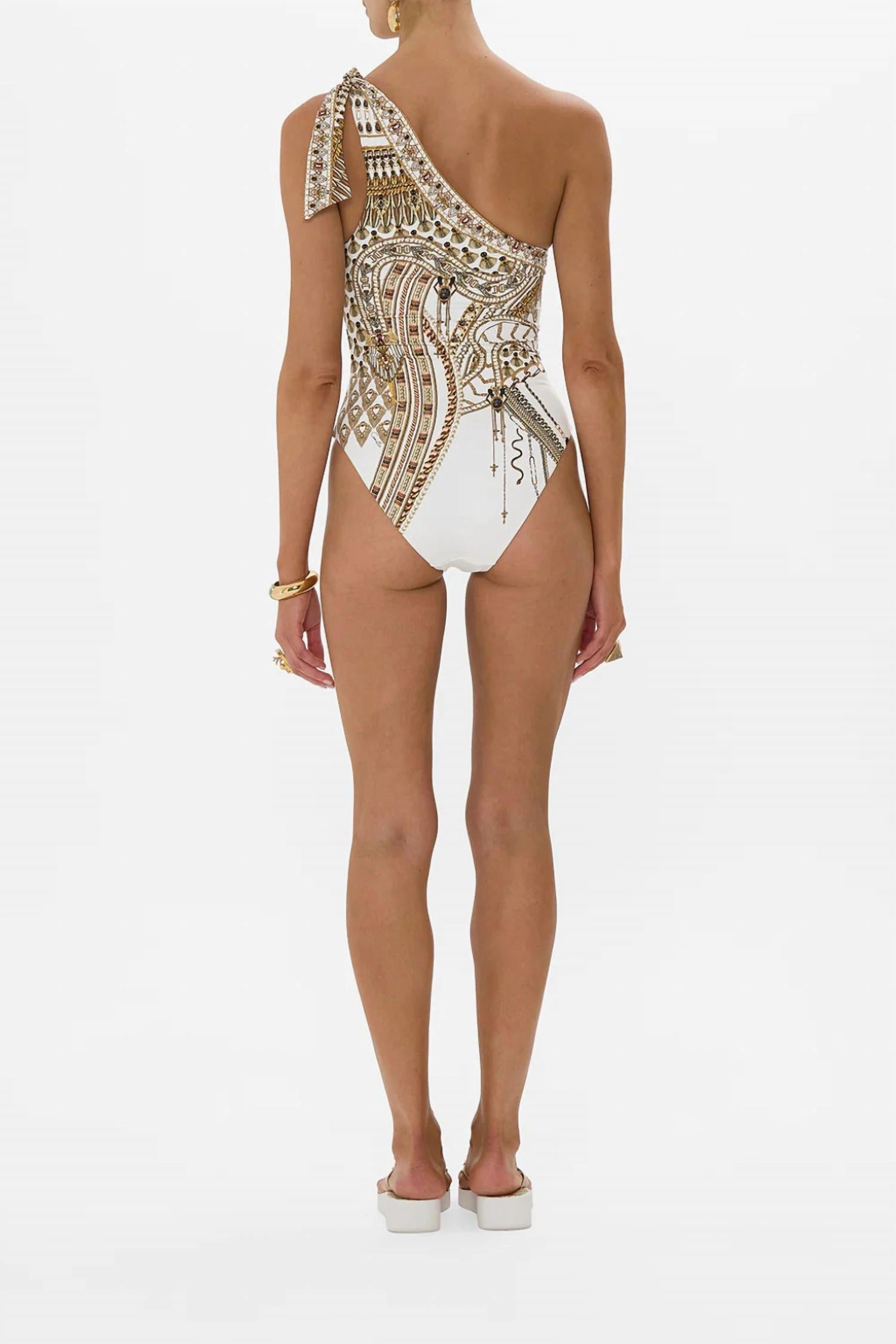 One Shoulder Tie One Piece With Trim In Goddess Energy