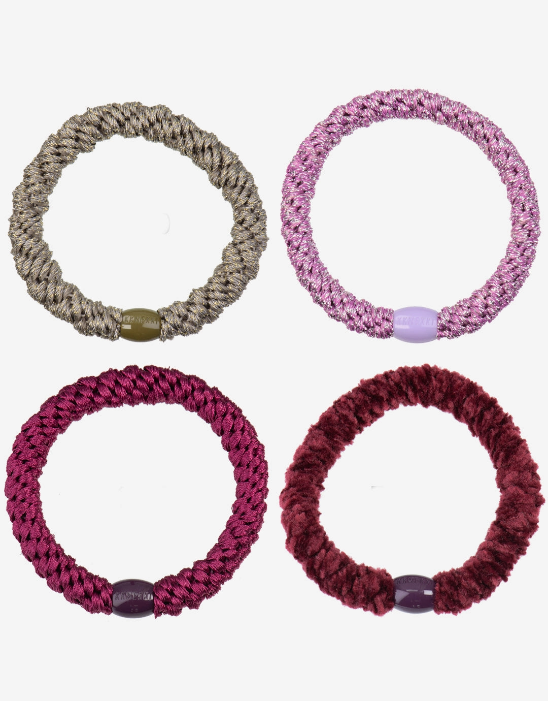 Original Hair Tie Bundle - Pink Glitter, Camo Glitter, Mulberry and Velvet Bordeaux