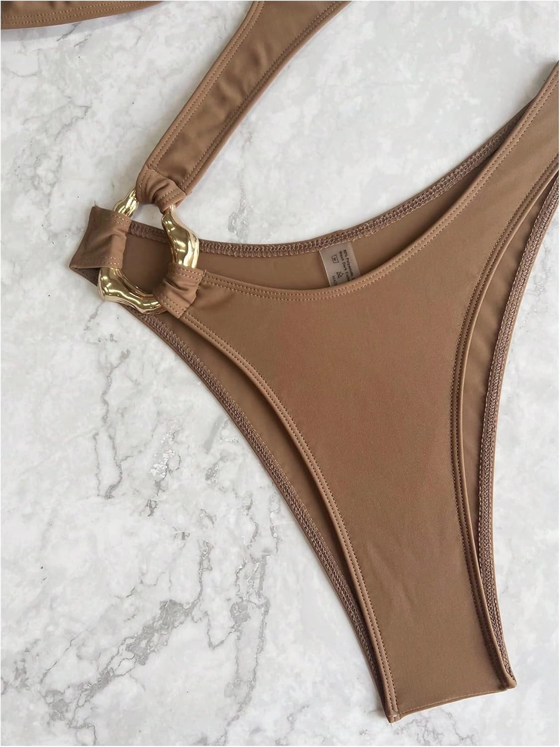OYOANGLE Women's Ring Linked Cut Out One Shoulder One Piece Swimsuit High Cut Bathing Suits