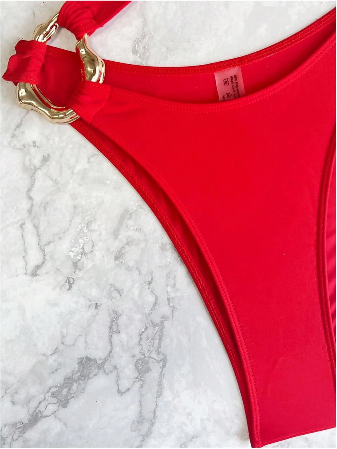 OYOANGLE Women's Ring Linked Cut Out One Shoulder One Piece Swimsuit High Cut Bathing Suits