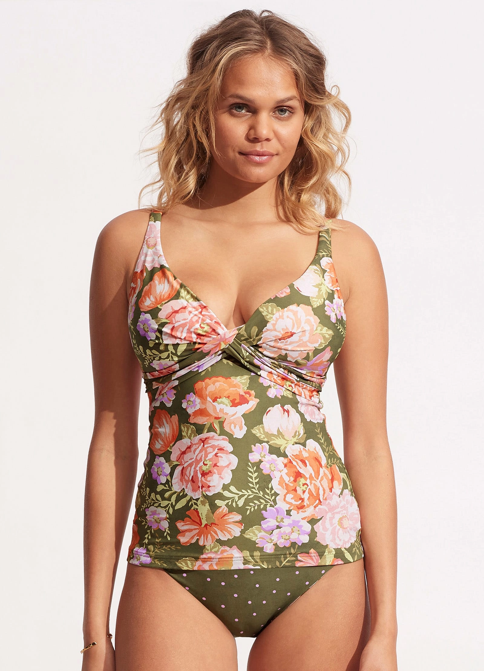 Paradise Garden DD Wrap Front Tankini Top - Avocado