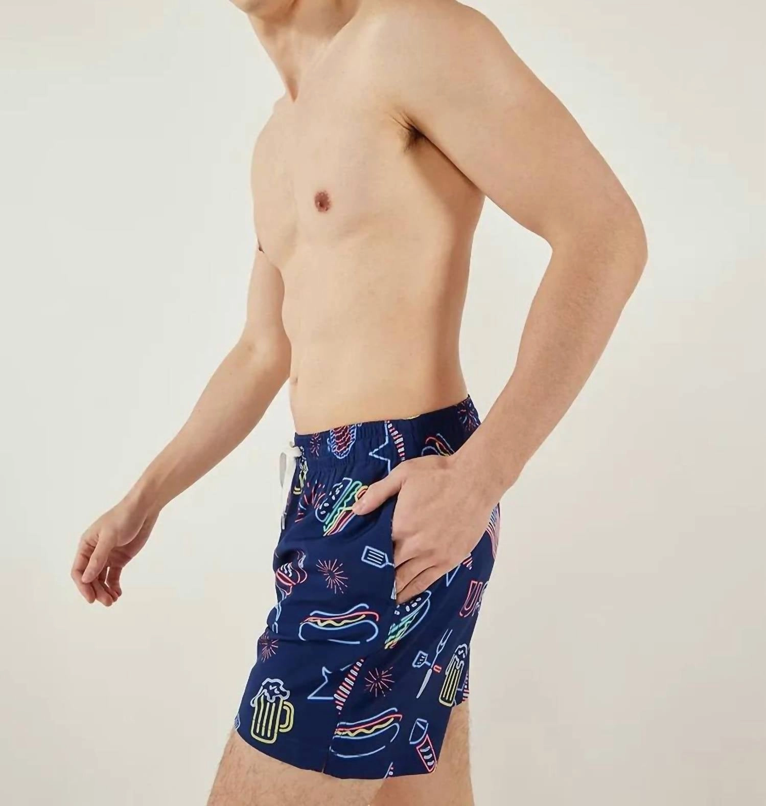 Patriotic Lights Swim Trunks In Blue