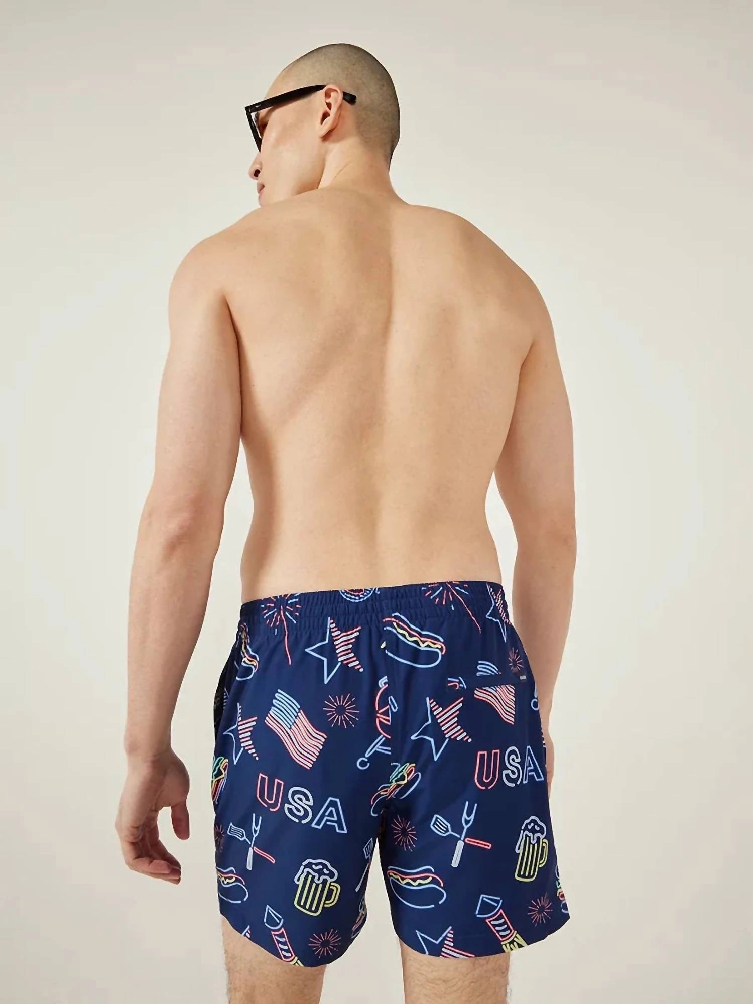 Patriotic Lights Swim Trunks In Blue