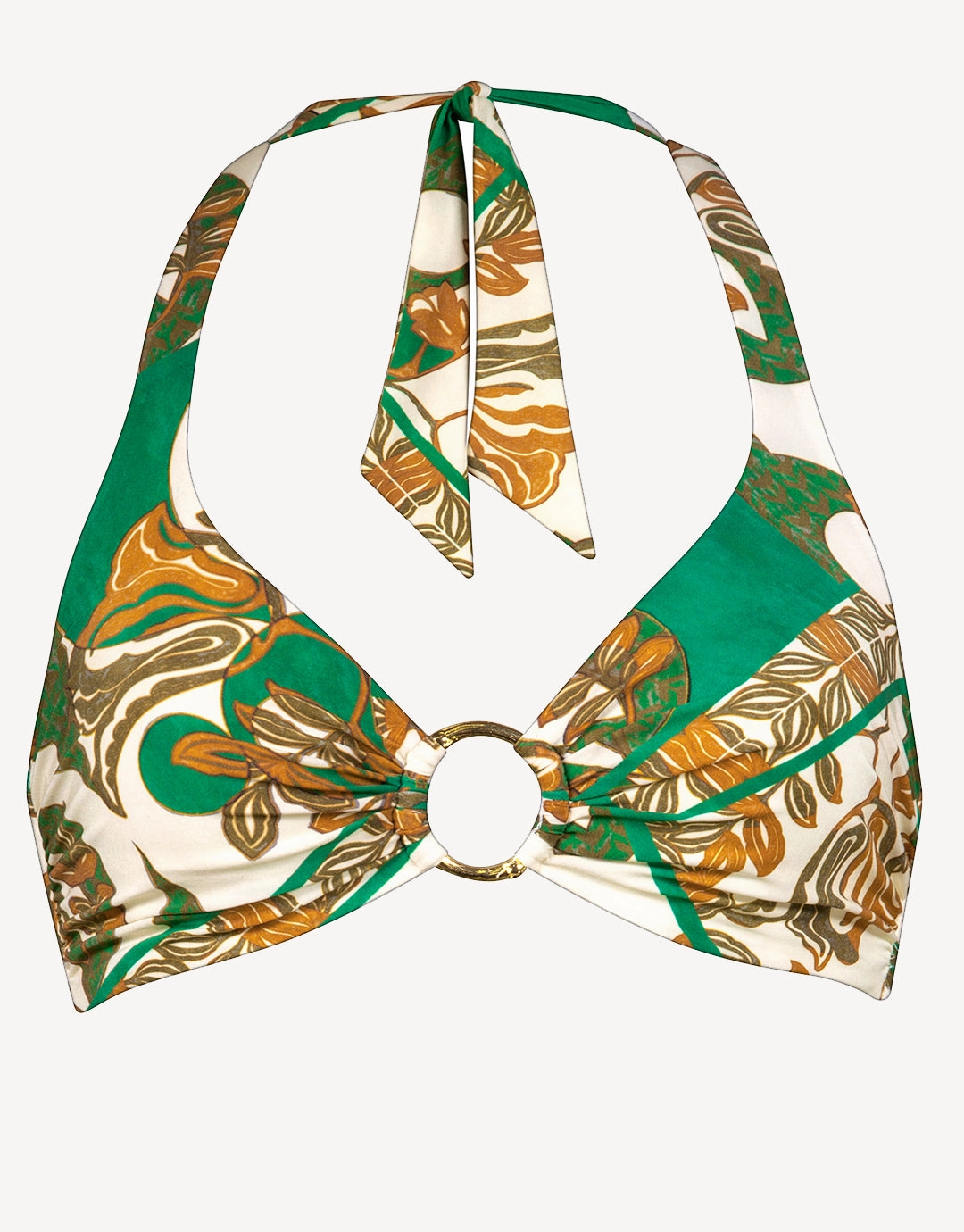 Perceptions Underwired Ring Halter Bikini Top - Cream and Green