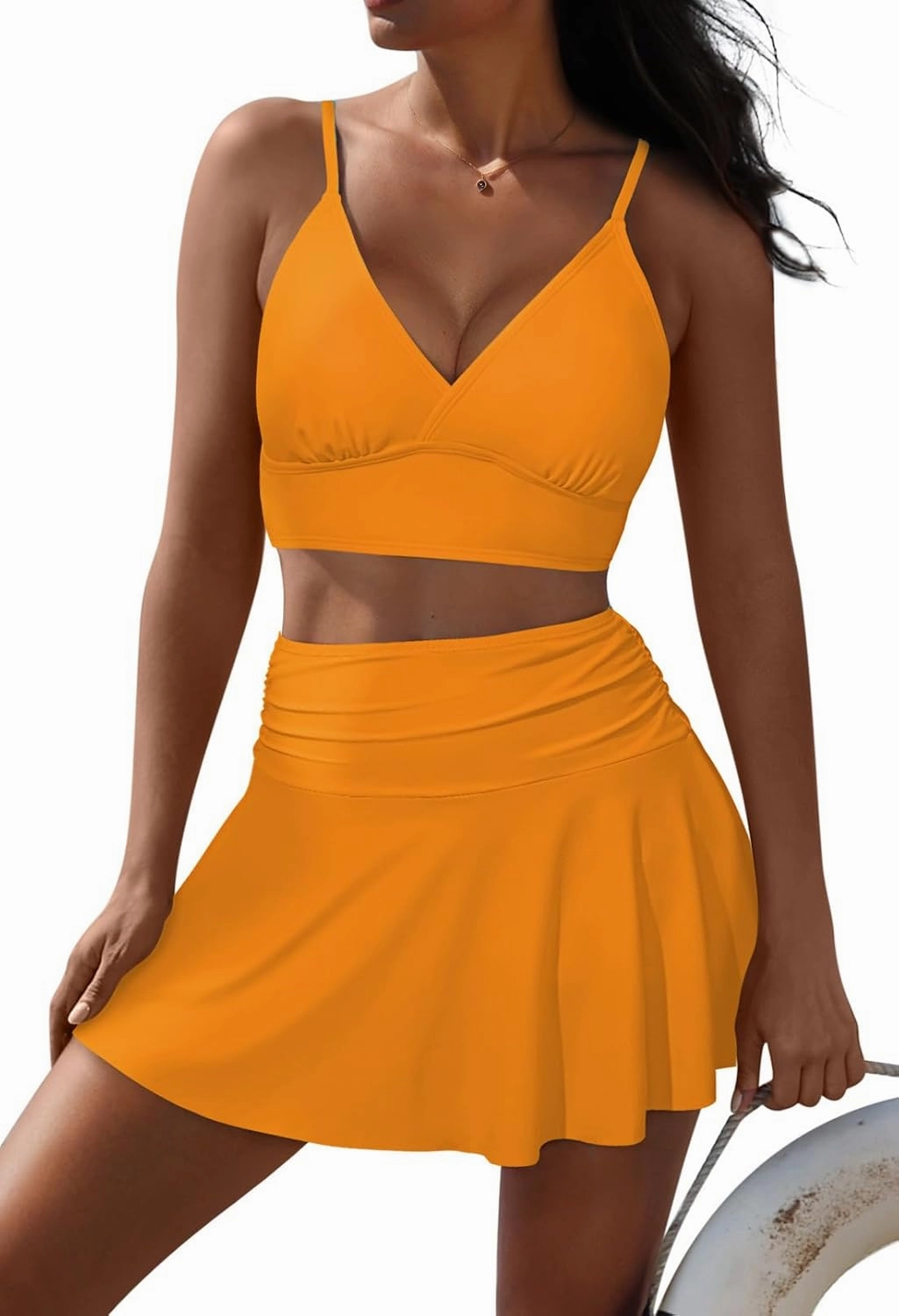Pink Queen Women's High Waisted Bikini Set Two Piece Swimsuit V Neck Spaghetti Straps Swim Skirt Bathing Suit
