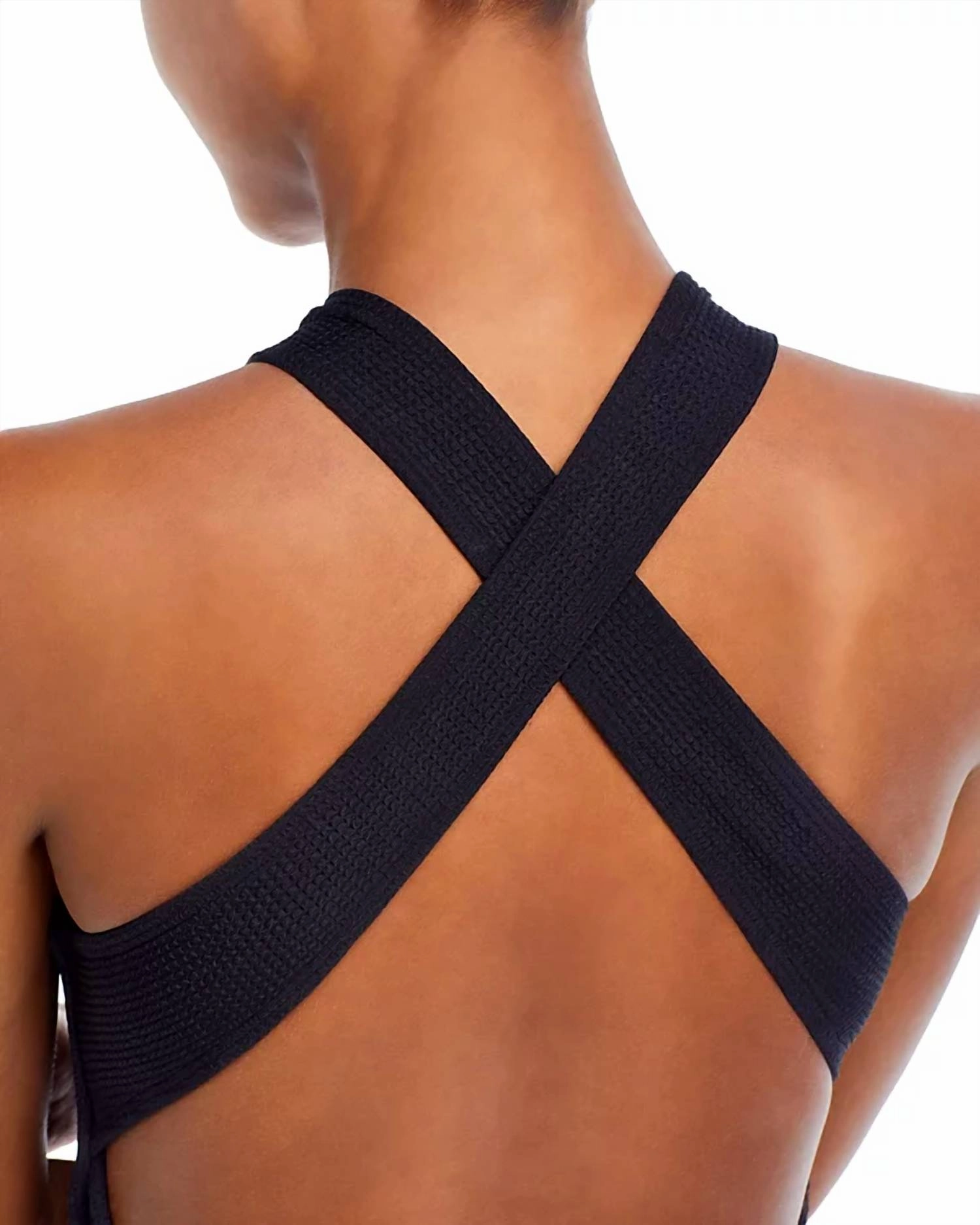 Plisse High Neck One Piece Swimsuit In Black