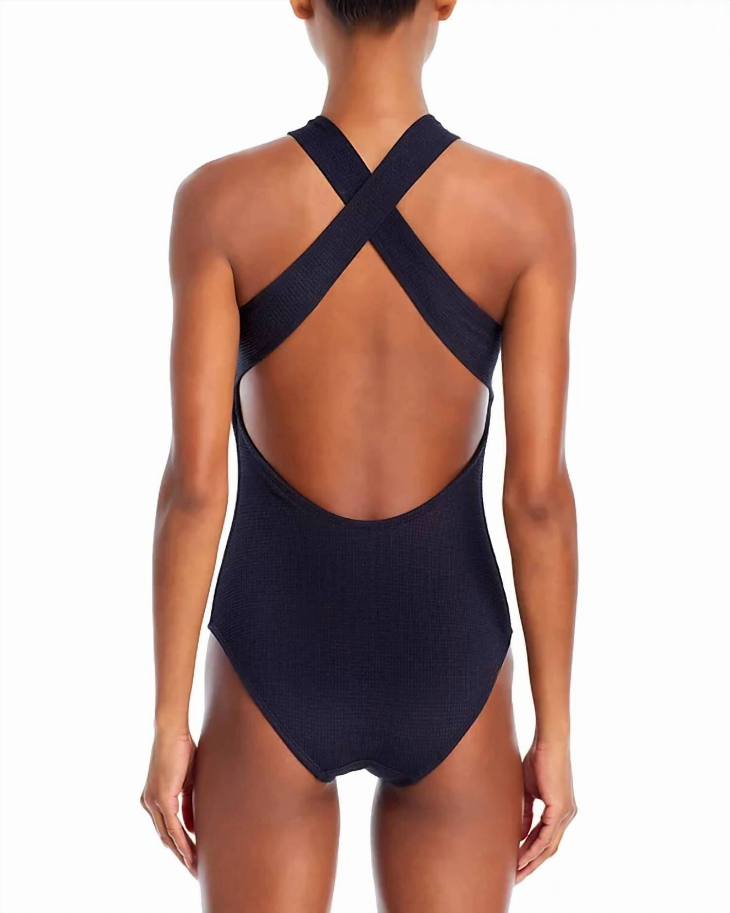 Plisse High Neck One Piece Swimsuit In Black