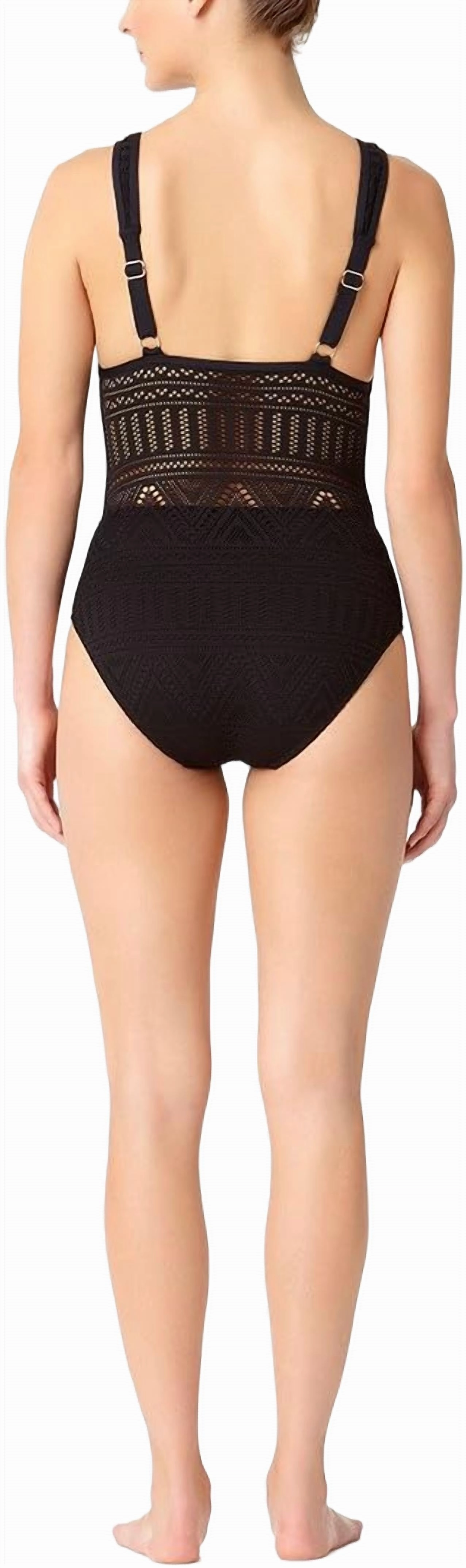 Plunge Crochet Swimsuit In Black