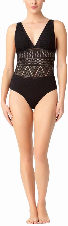 Plunge Crochet Swimsuit In Black
