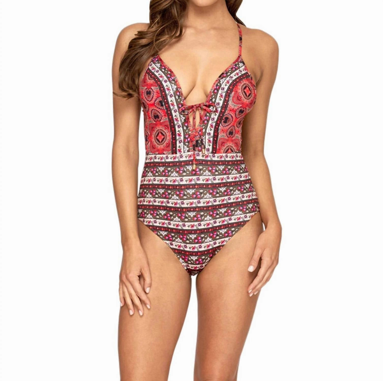 Plunge V-Neck One Piece Swimsuit In Arabian Spice