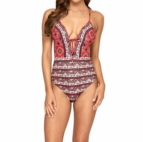 Plunge V-Neck One Piece Swimsuit In Arabian Spice