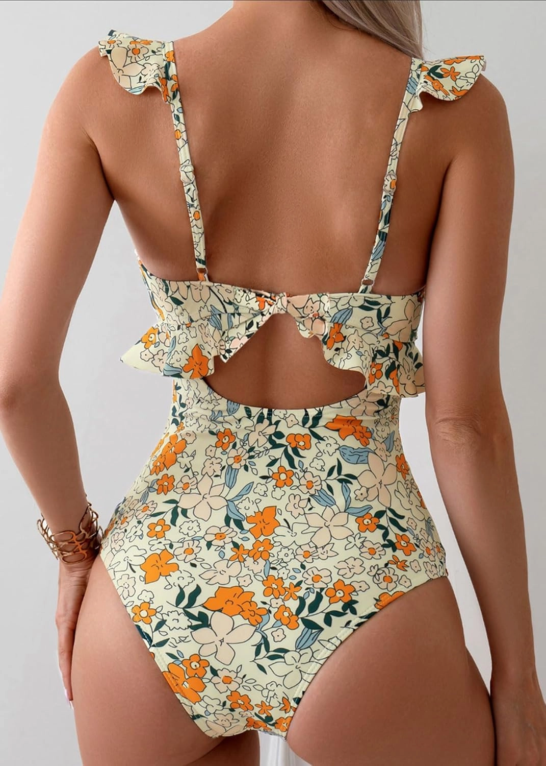 Rainlover Womens One Piece Swimsuits Tummy Control Bathing Suit Cutout High Waisted Ruffle Wrap V Neck Swimwear