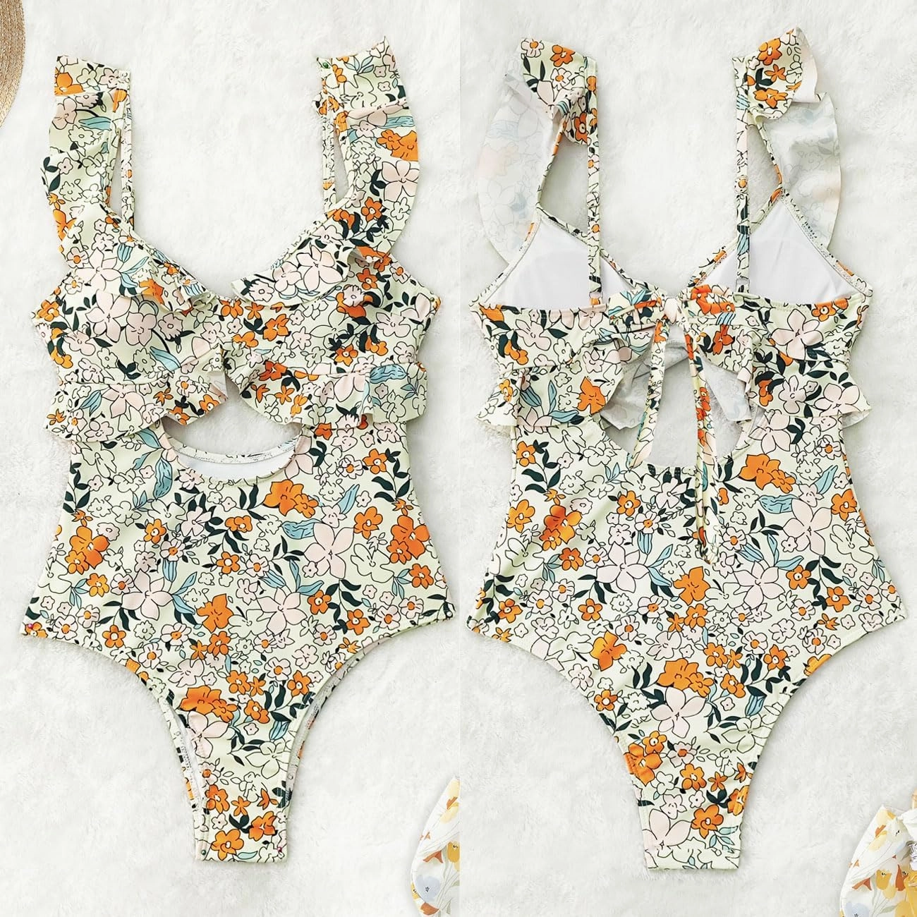 Rainlover Womens One Piece Swimsuits Tummy Control Bathing Suit Cutout High Waisted Ruffle Wrap V Neck Swimwear