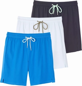 Real Essentials 3 Pack: Men's 9" Inch 2 in 1 Board Shorts with Compression Liner - Bathing Suit with Back Flap Pocket