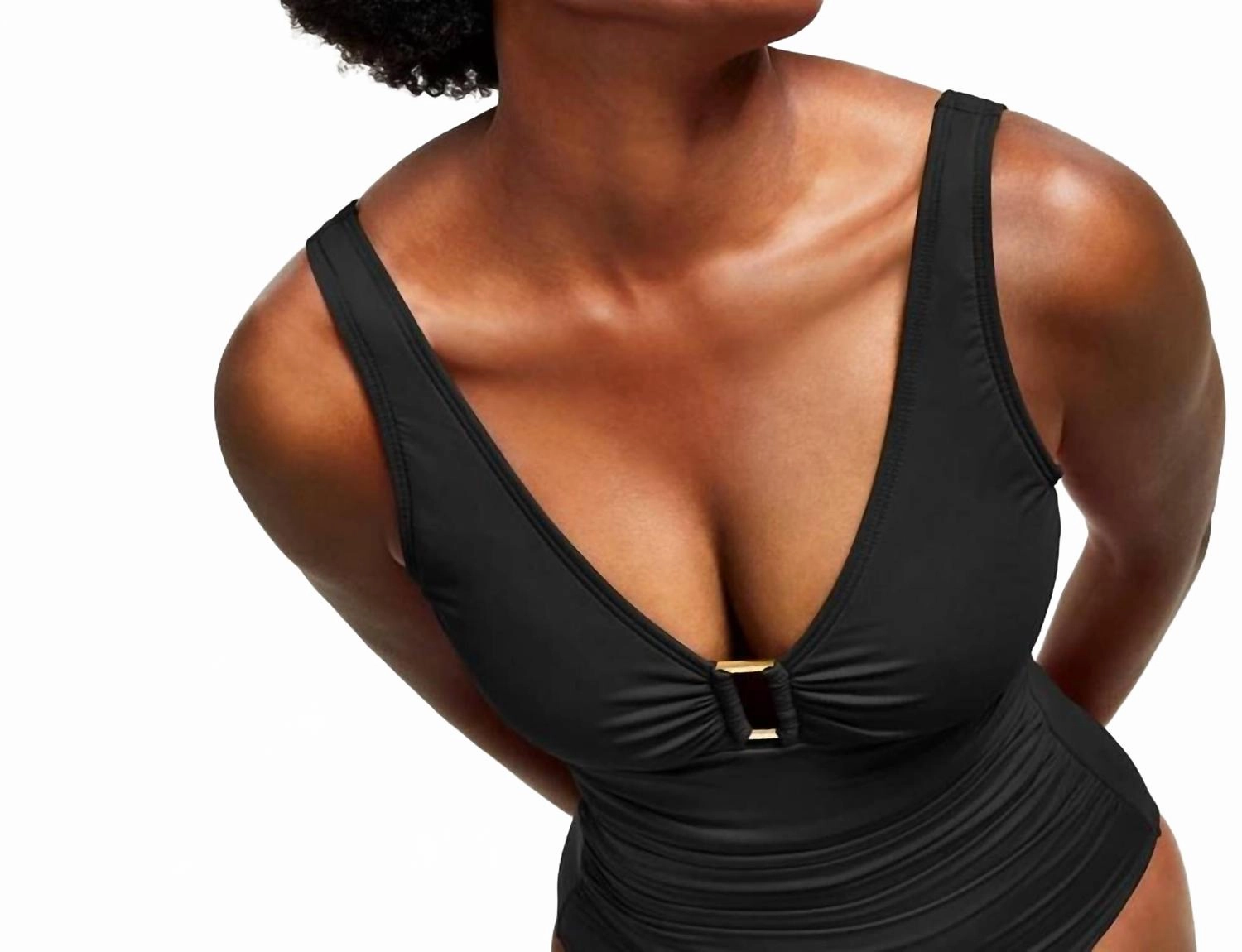 Ring Over The Shoulder Tummy Control One Piece Swimsuit In Black