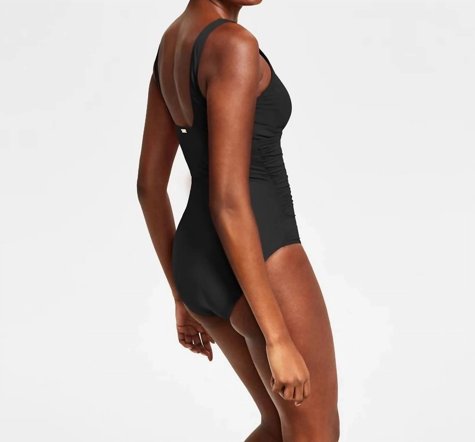 Ring Over The Shoulder Tummy Control One Piece Swimsuit In Black