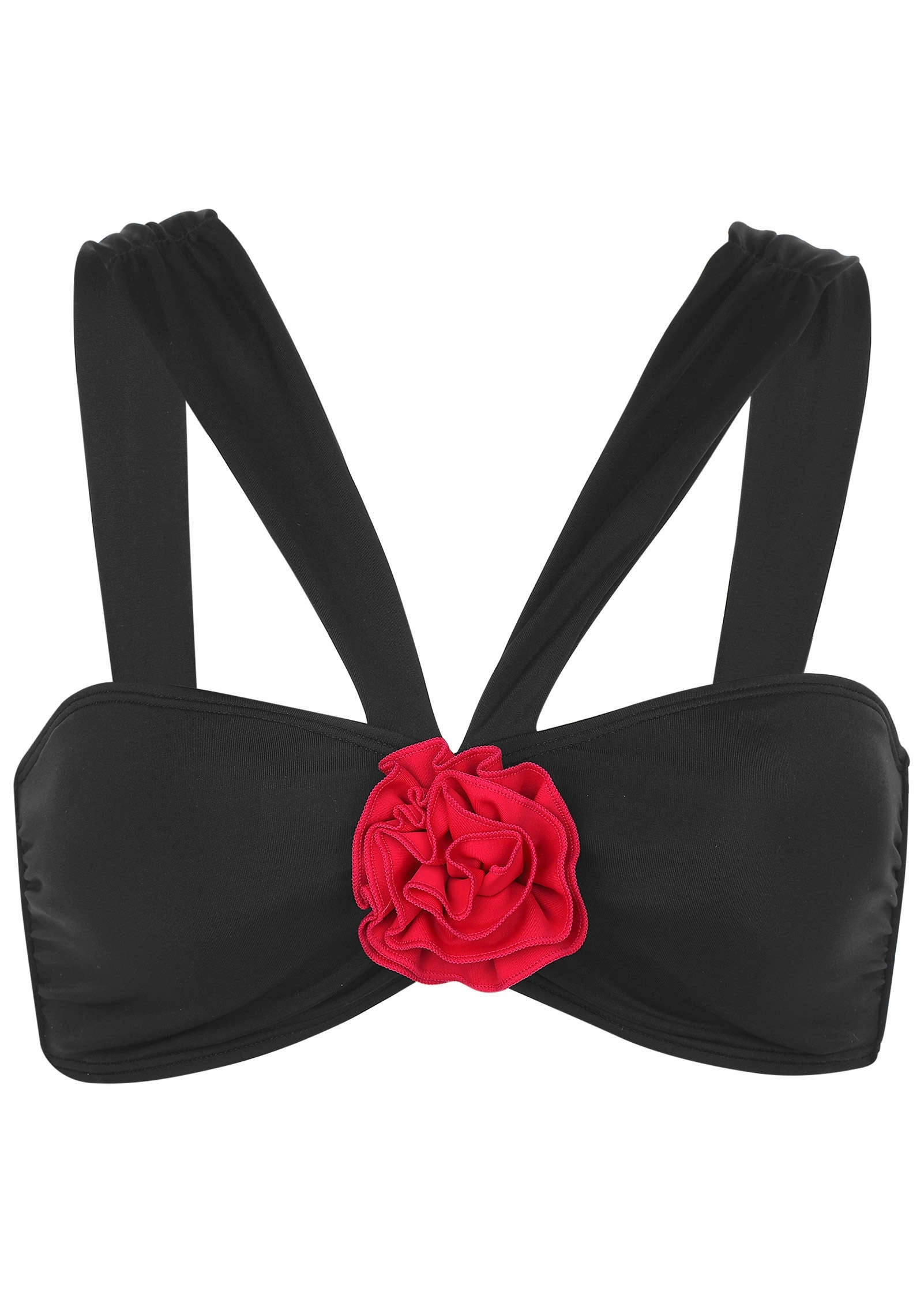 Rosette Halter Top - Black & Red
