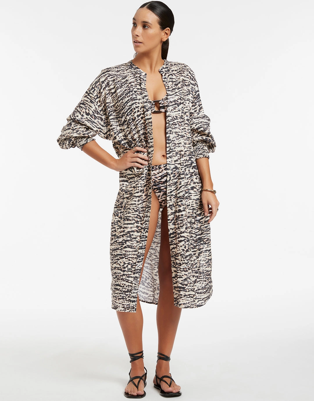 Sahara Shirred Cuff Shirtdress - Animal