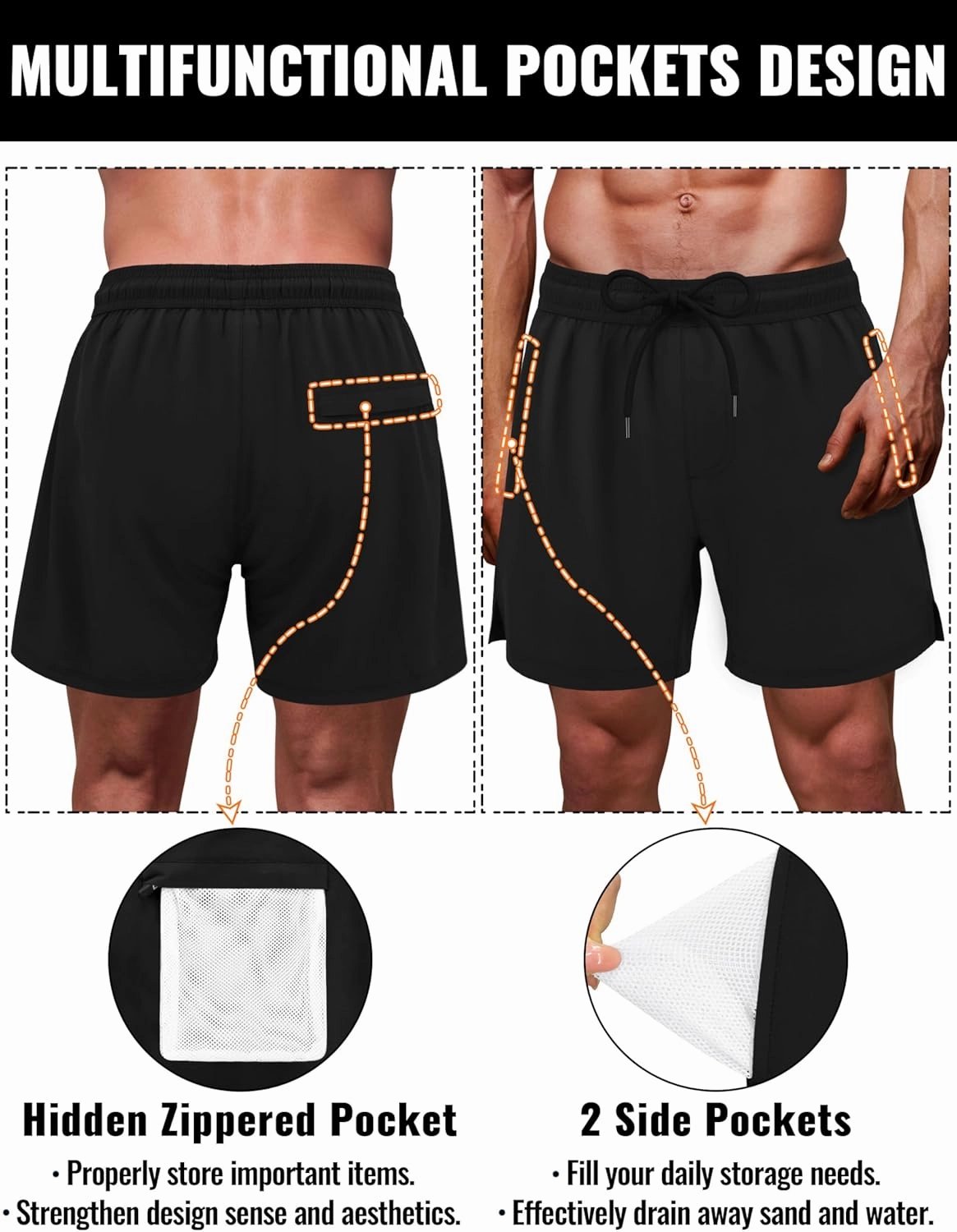 Sarfel Mens Swim Trunks 5 Inch Mens Bathing Suit with Compression Liner Men's Board Shorts Men's Swimwear Quick Dry Swimsuit