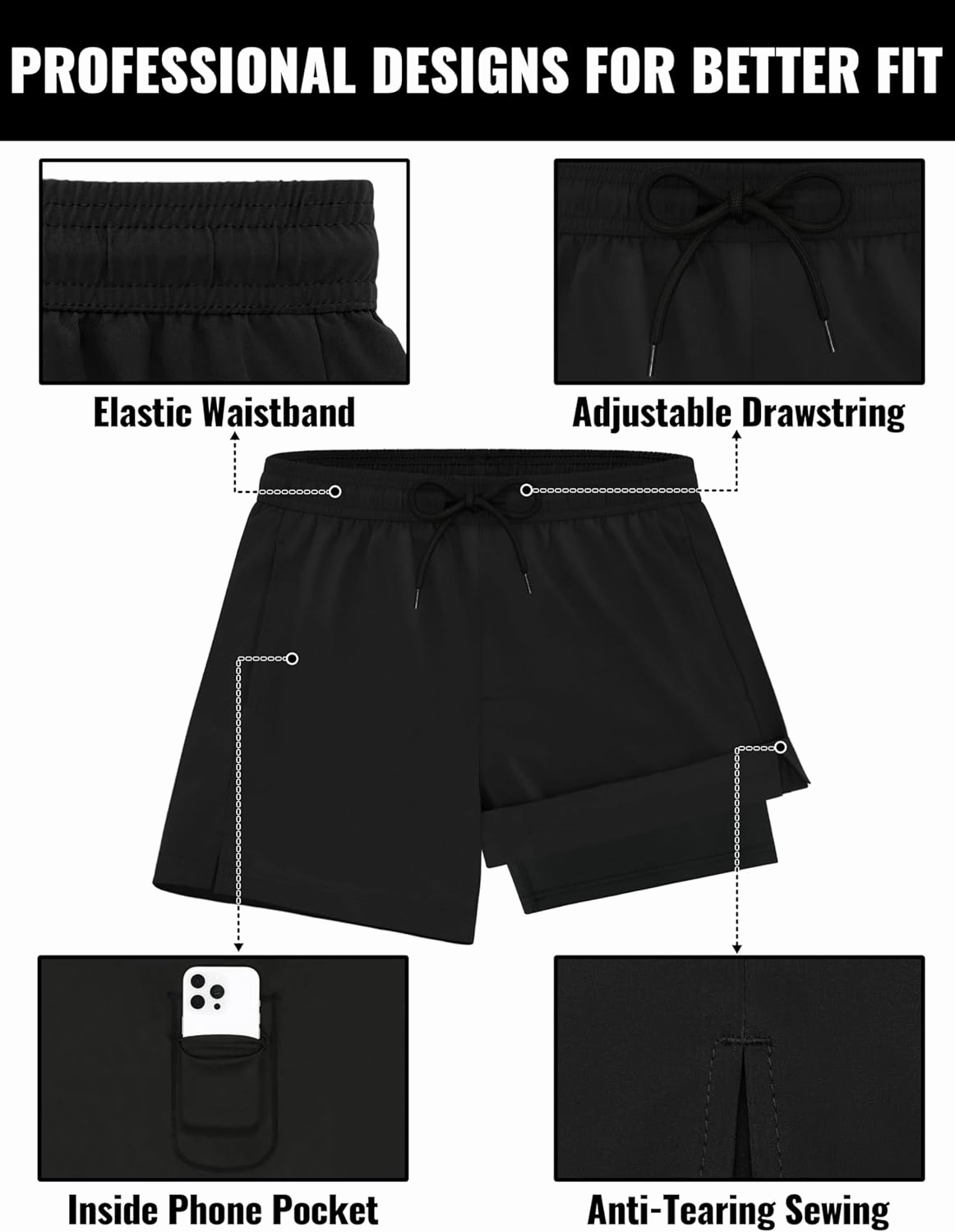 Sarfel Mens Swim Trunks 5 Inch Mens Bathing Suit with Compression Liner Men's Board Shorts Men's Swimwear Quick Dry Swimsuit