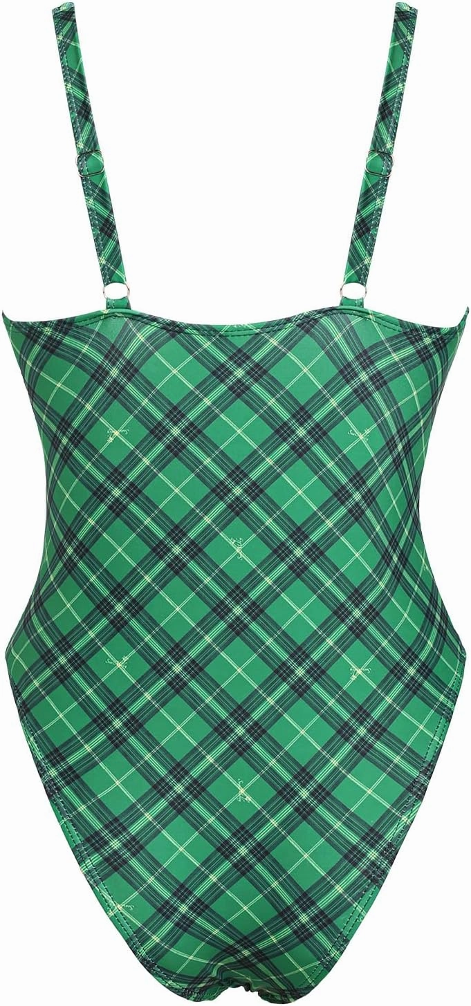 seamoly Blue Gingham Tie Around Criss Cross Backless Plunging Neck One-Piece Swimsuit