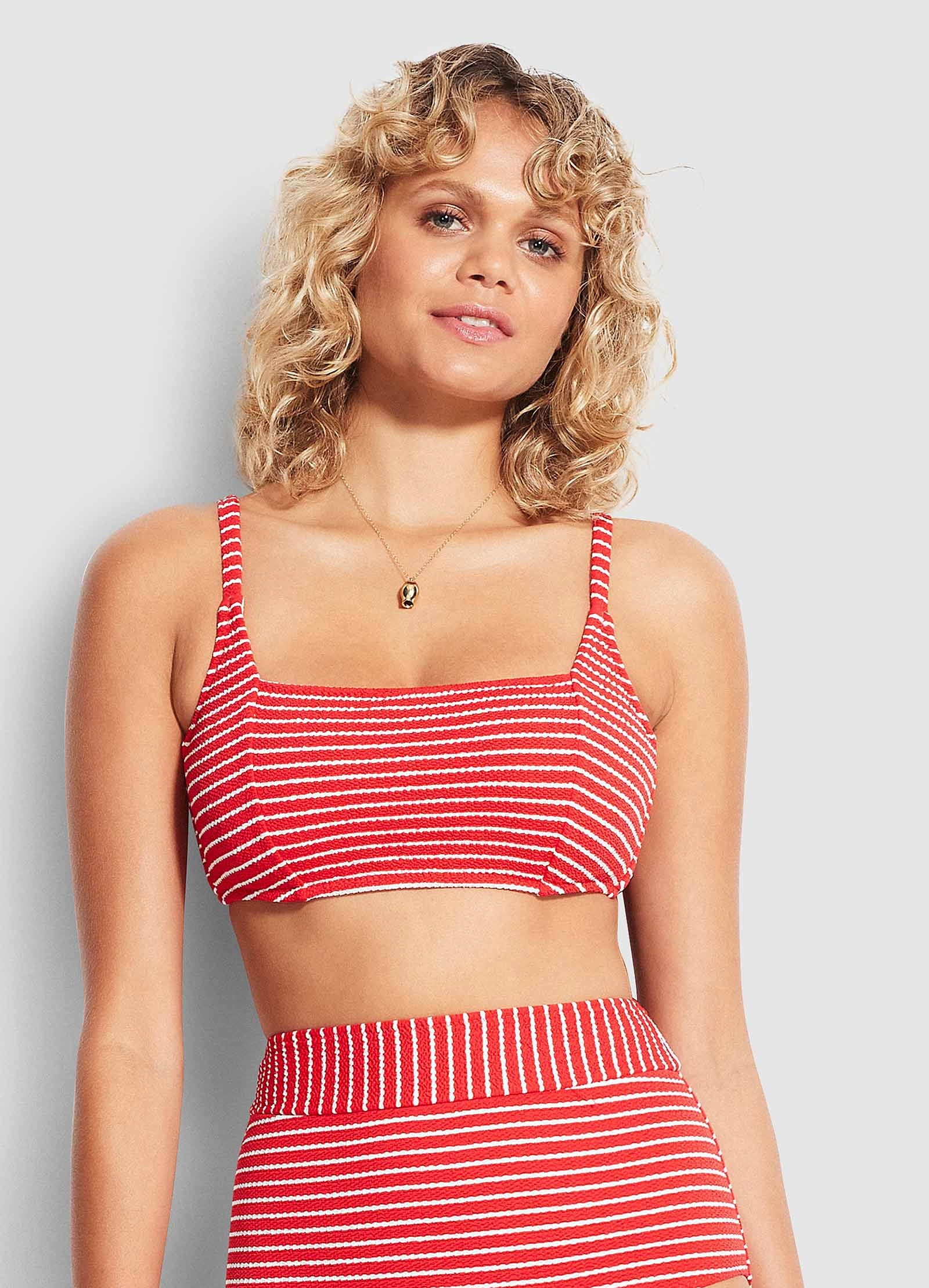 Seaside Stripe DD Square Neck Tank - Chilli Red
