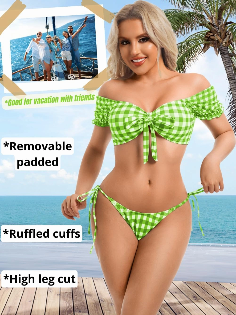 Sexy Gingham Bikini,High Cut Low Rise Tie Swimsuit Women,2 Piece Retro Checkered Bathing Suit Beach Pool Party