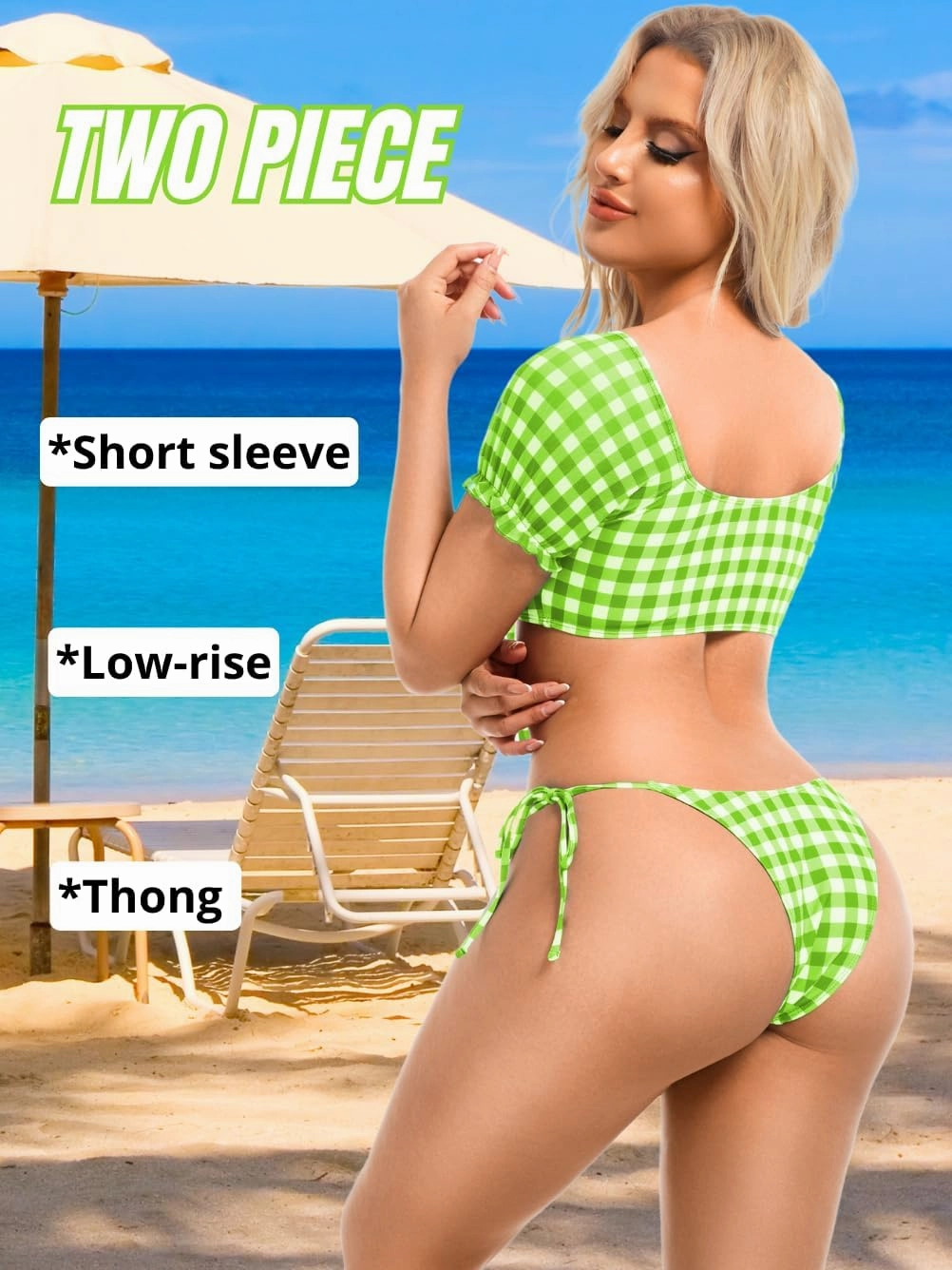 Sexy Gingham Bikini,High Cut Low Rise Tie Swimsuit Women,2 Piece Retro Checkered Bathing Suit Beach Pool Party