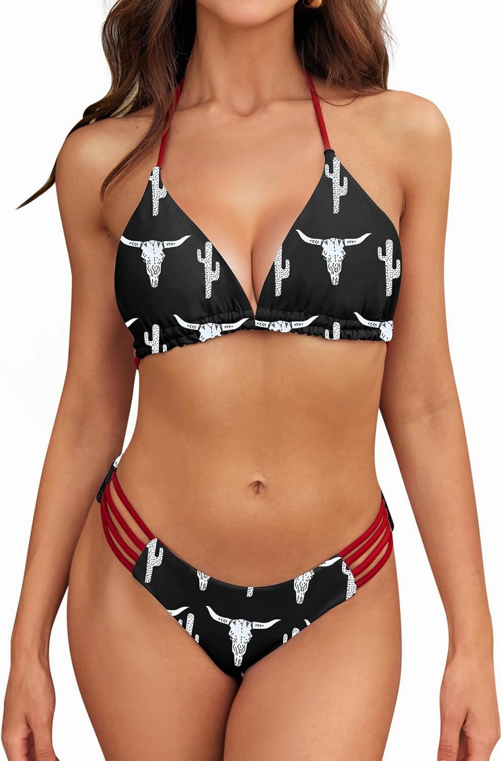SHESHOW Bikini Sets for Women Cowgirl Style Two Piece Swimsuits Back Lace Up Mid Rise Sexy Bathing Suit Size XS-XL