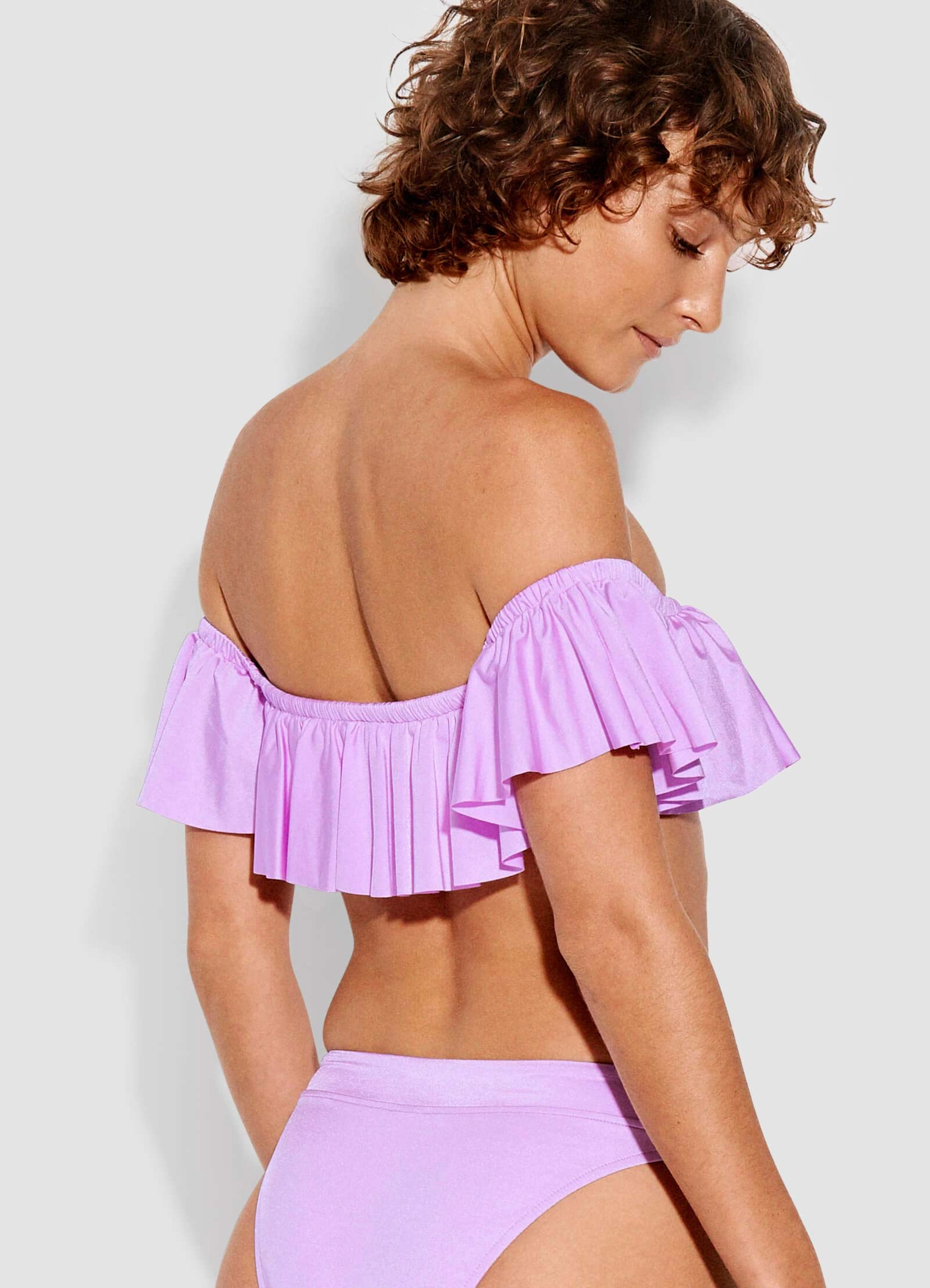 Shine On Cold Shoulder Frill Bandeau Bikini Top - Lilac