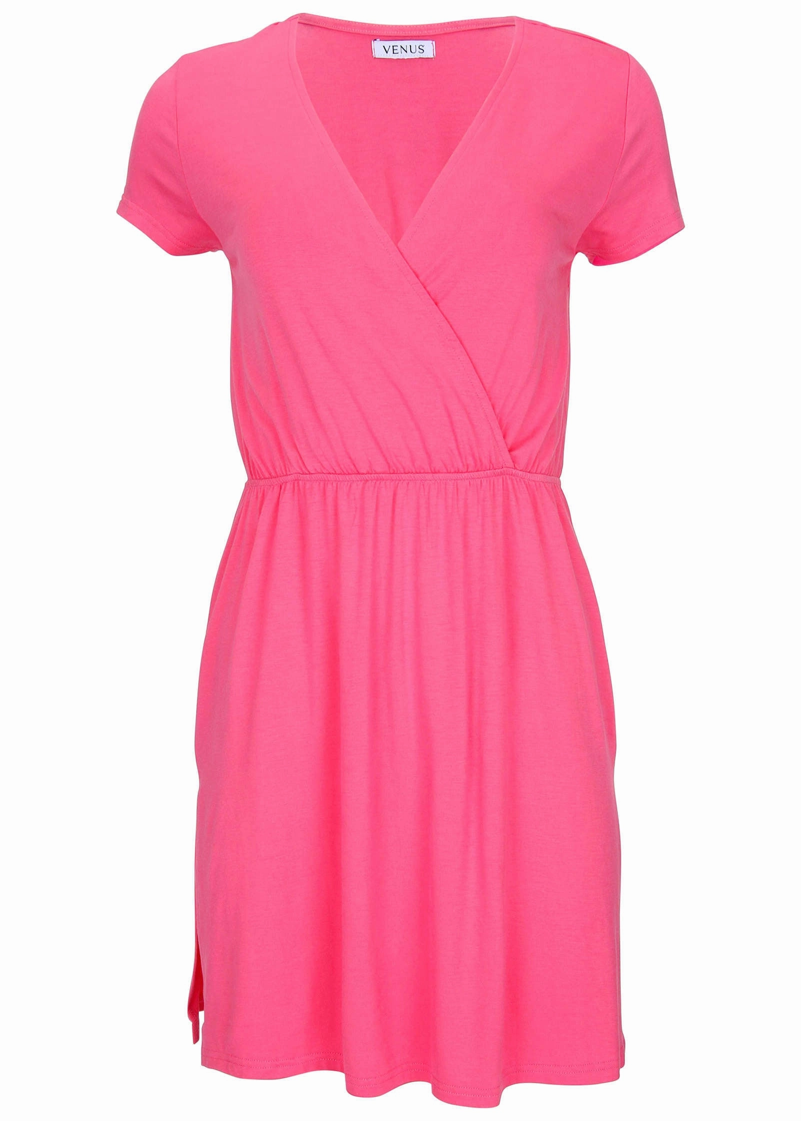 Short Sleeve Cover-Up Dress - Bright Pink