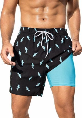 SILKWORLD Men Swim Trunks 6 Inch Quick Dry Swimming Shorts 2 in 1 Summer Swimwear Bathing Suits with Zipper Pockets