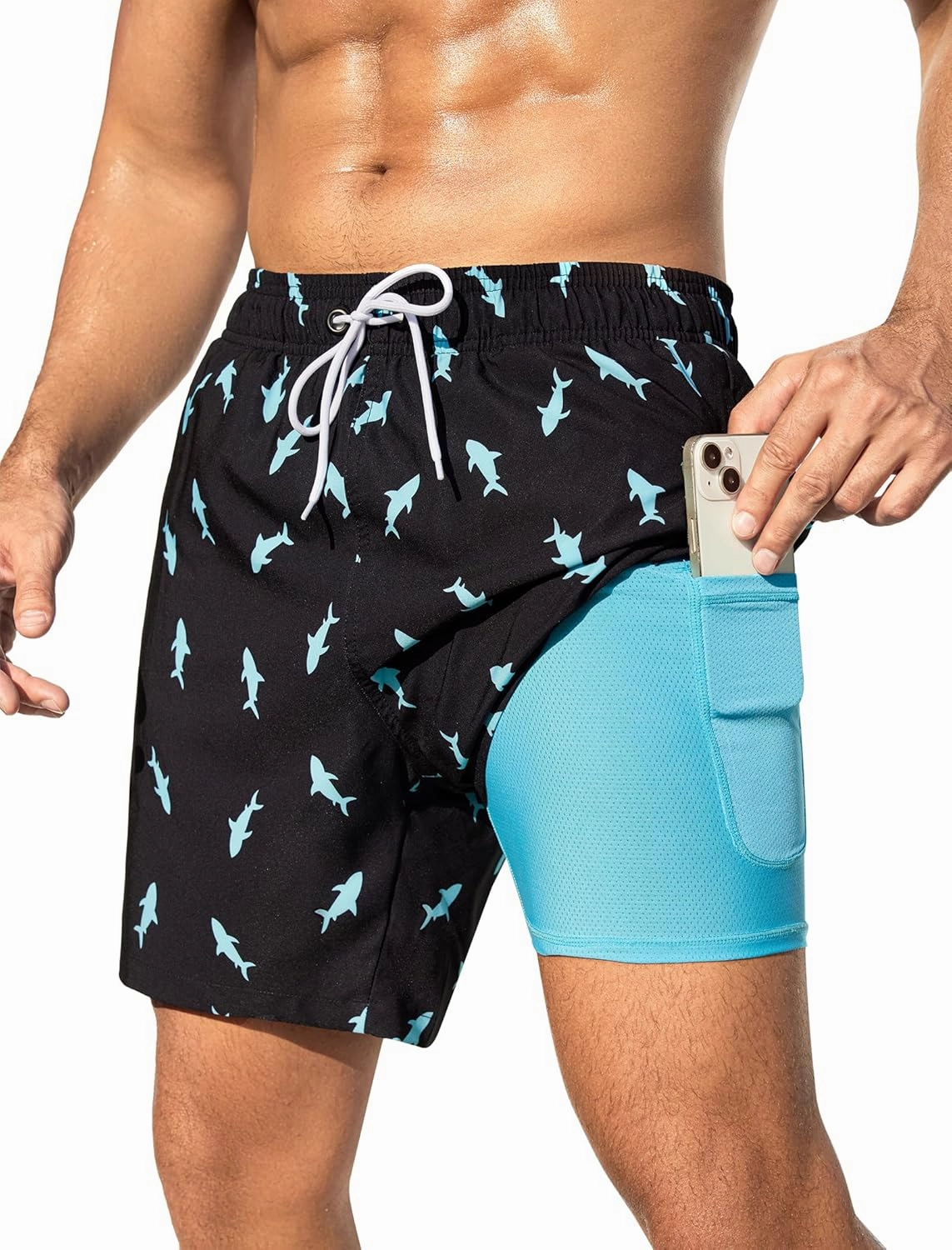 SILKWORLD Men Swim Trunks 6 Inch Quick Dry Swimming Shorts 2 in 1 Summer Swimwear Bathing Suits with Zipper Pockets