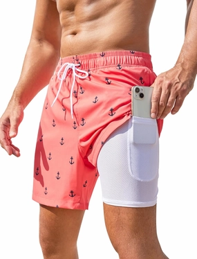 SILKWORLD Men Swim Trunks 6 Inch Quick Dry Swimming Shorts 2 in 1 Summer Swimwear Bathing Suits with Zipper Pockets
