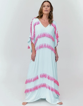 Silky Tassel Kaftan - Sky Blue