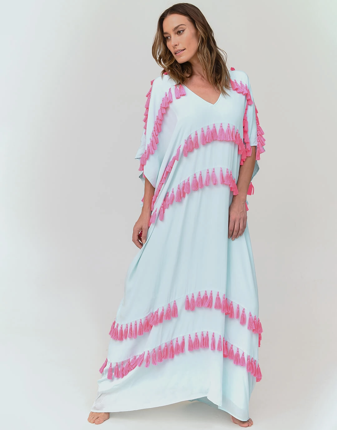 Silky Tassel Kaftan - Sky Blue