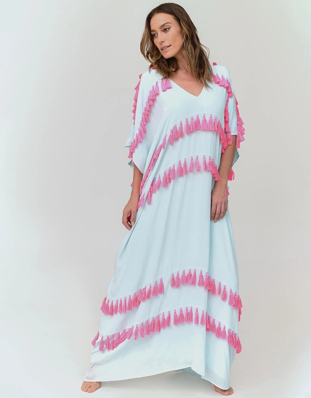 Silky Tassel Kaftan - Sky Blue