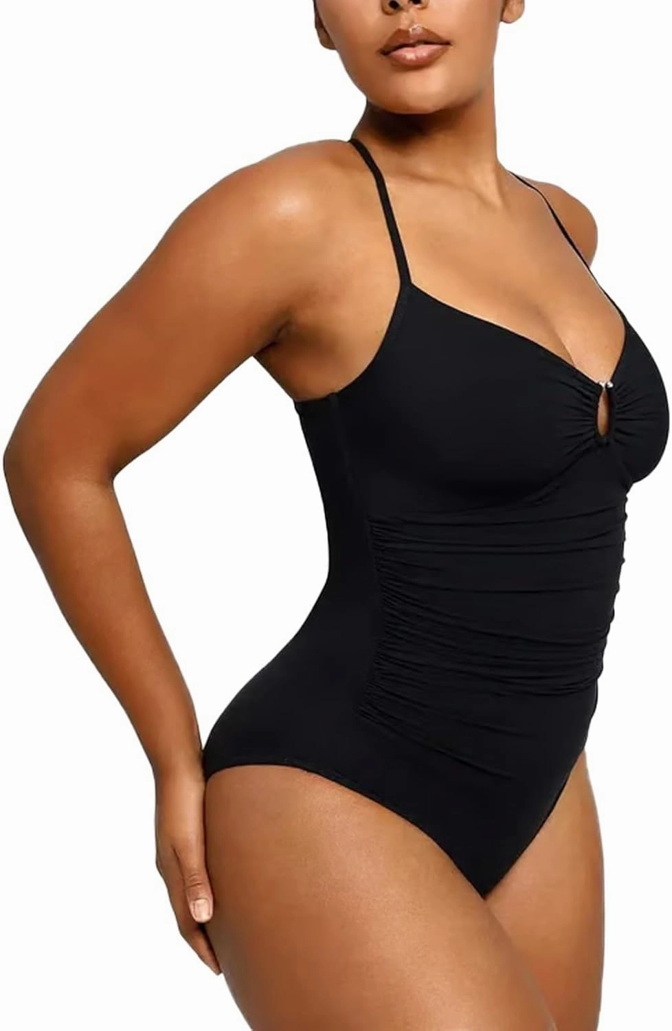 Smart Sculpt U-Ring Cut Out Shaping Swimsuit, Womens One Piece Bathing Suit Ruched Push up Swimwear