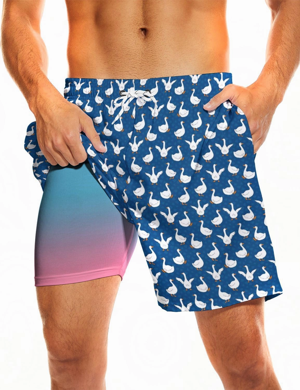 Socira Men's Swim Trunks with Compression Liner, Quick Dry Mens 2 in 1 Swimming Trunks Men Beach Bathing Suits Swimsuit