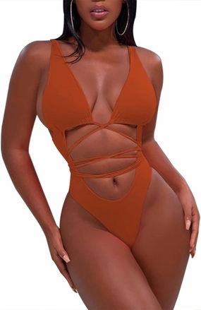 Sovoyontee 2025 Women's Sexy Cheeky One Piece Swimsuits High Cut Thong Bikini Bathing Suit Monokini