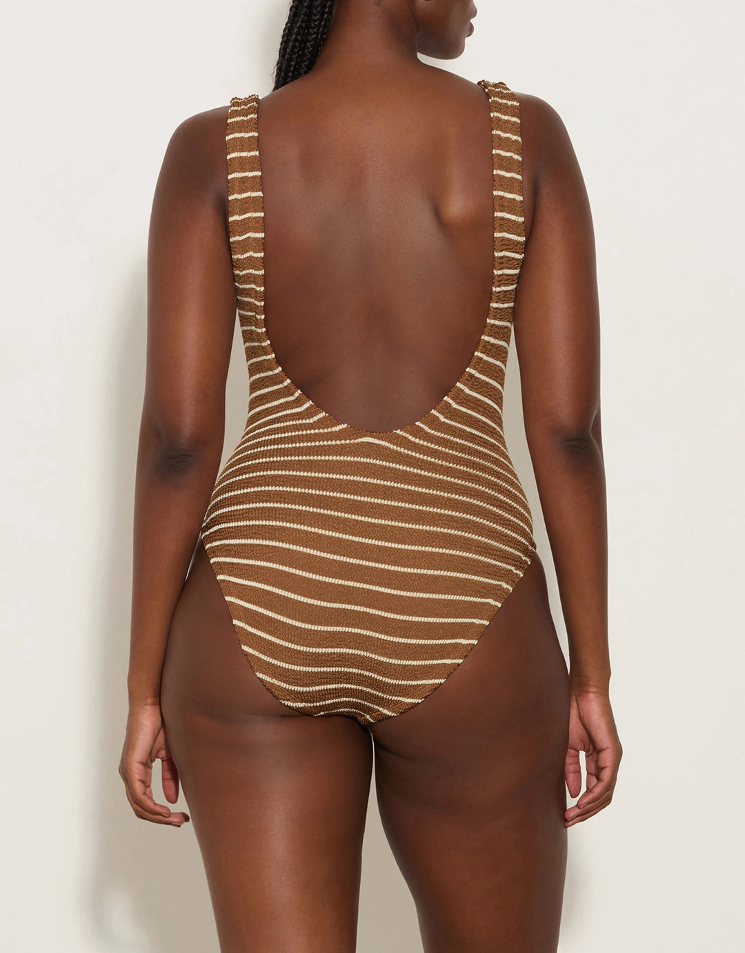 Square Neck Swimsuit - Metallic Cocoa Stripe