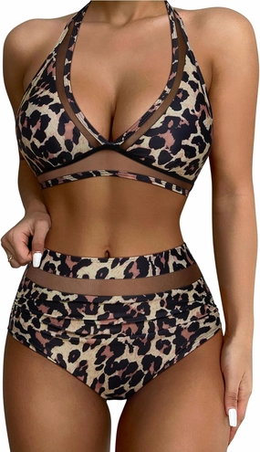 SUUKSESS Women Sexy High Waist Bikini Sets Mesh Tummy Control 2 Piece Swimsuits