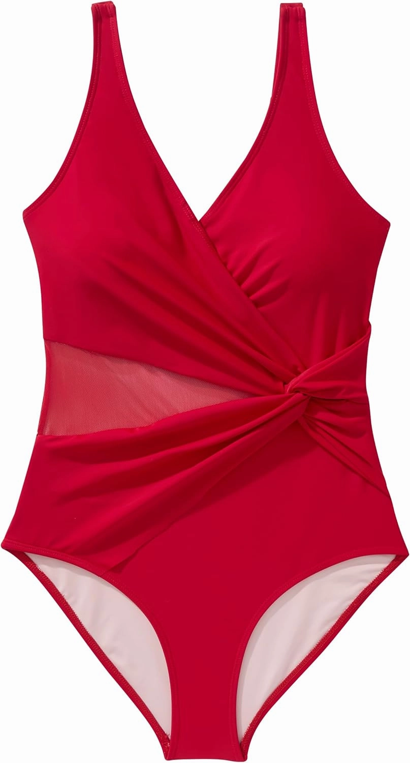 SUUKSESS Women Sexy Mesh Tummy Control One Piece Swimsuit Push Up Bathing Suit