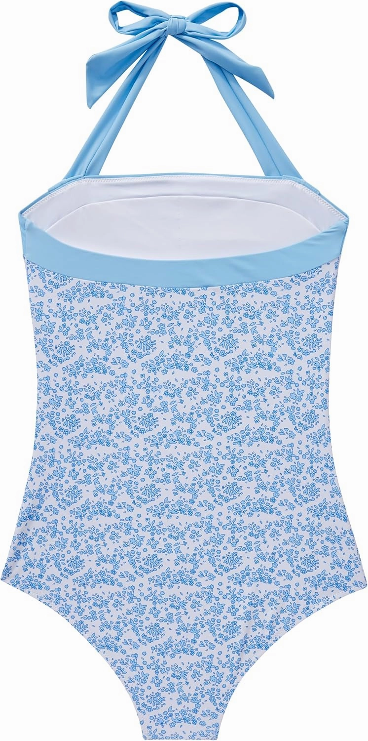 SUUKSESS Women Sexy Tummy Control One Piece Swimsuit Halter Retro Bathing Suit