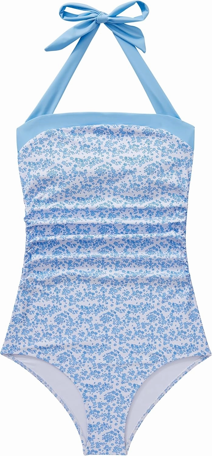 SUUKSESS Women Sexy Tummy Control One Piece Swimsuit Halter Retro Bathing Suit