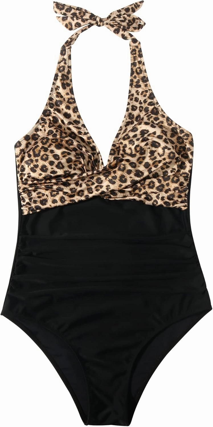 SUUKSESS Women Sexy Tummy Control One Piece Swimsuits Halter Push Up Bathing Suits