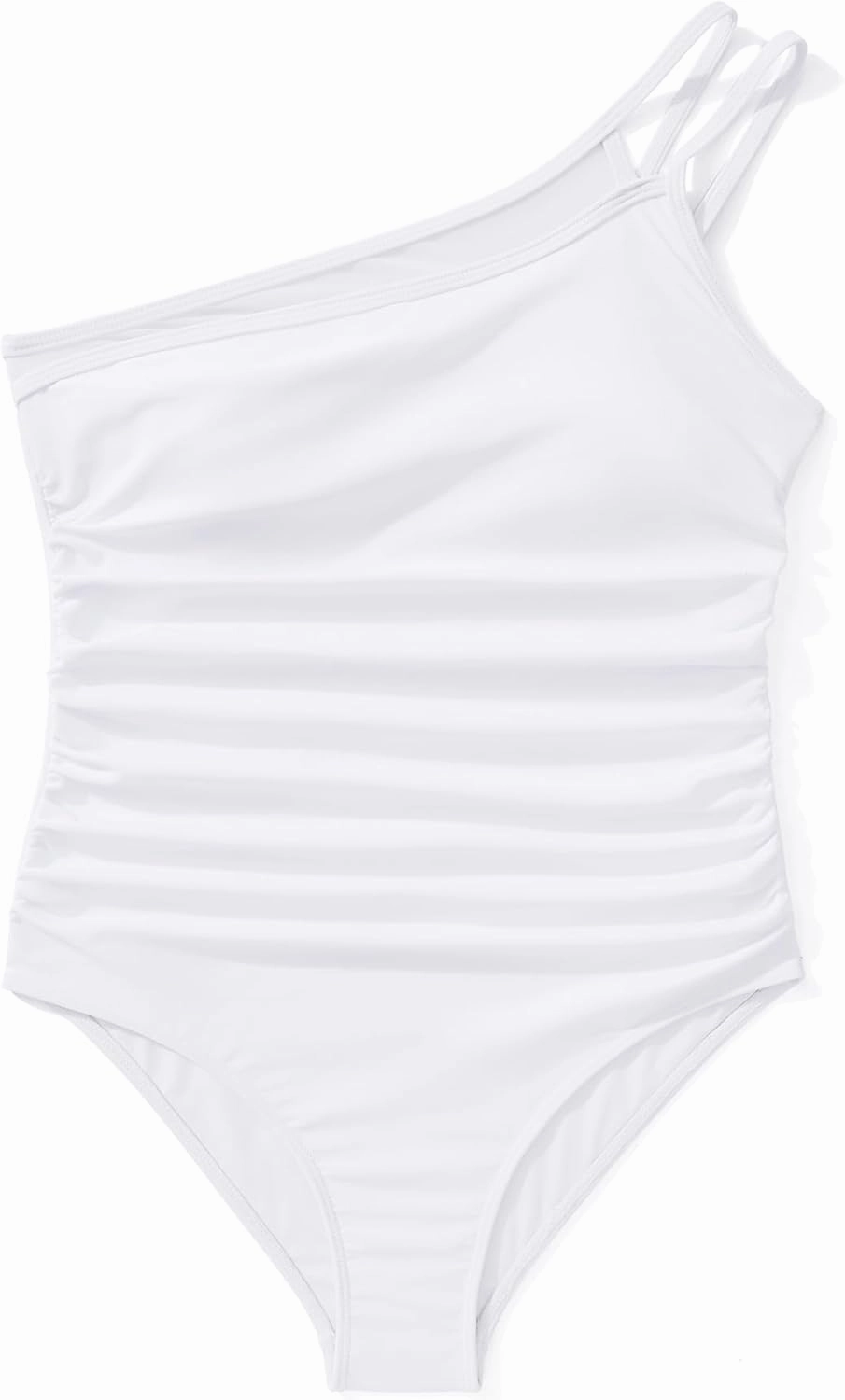 SUUKSESS Women Tummy Control One Piece Swimsuit Mesh One Shoulder Bathing Suit
